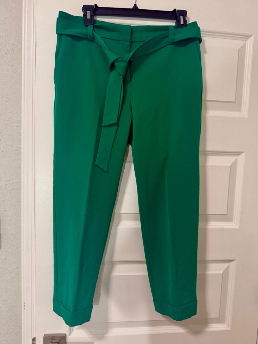 LOFT Tie Waist The Devin Slim Pants 8 Petite Green Belted Removable Belt